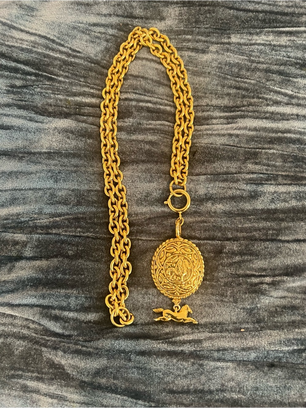 Chanel Vintage Gold-Plated Horse Medallion Necklace | 32" |With Box and Dust Bag
